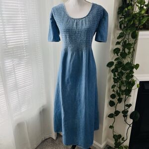 Bobbie Brooks Blue Shirred Top Denim Dress Modest Midi - Womens Size Medium 8/10